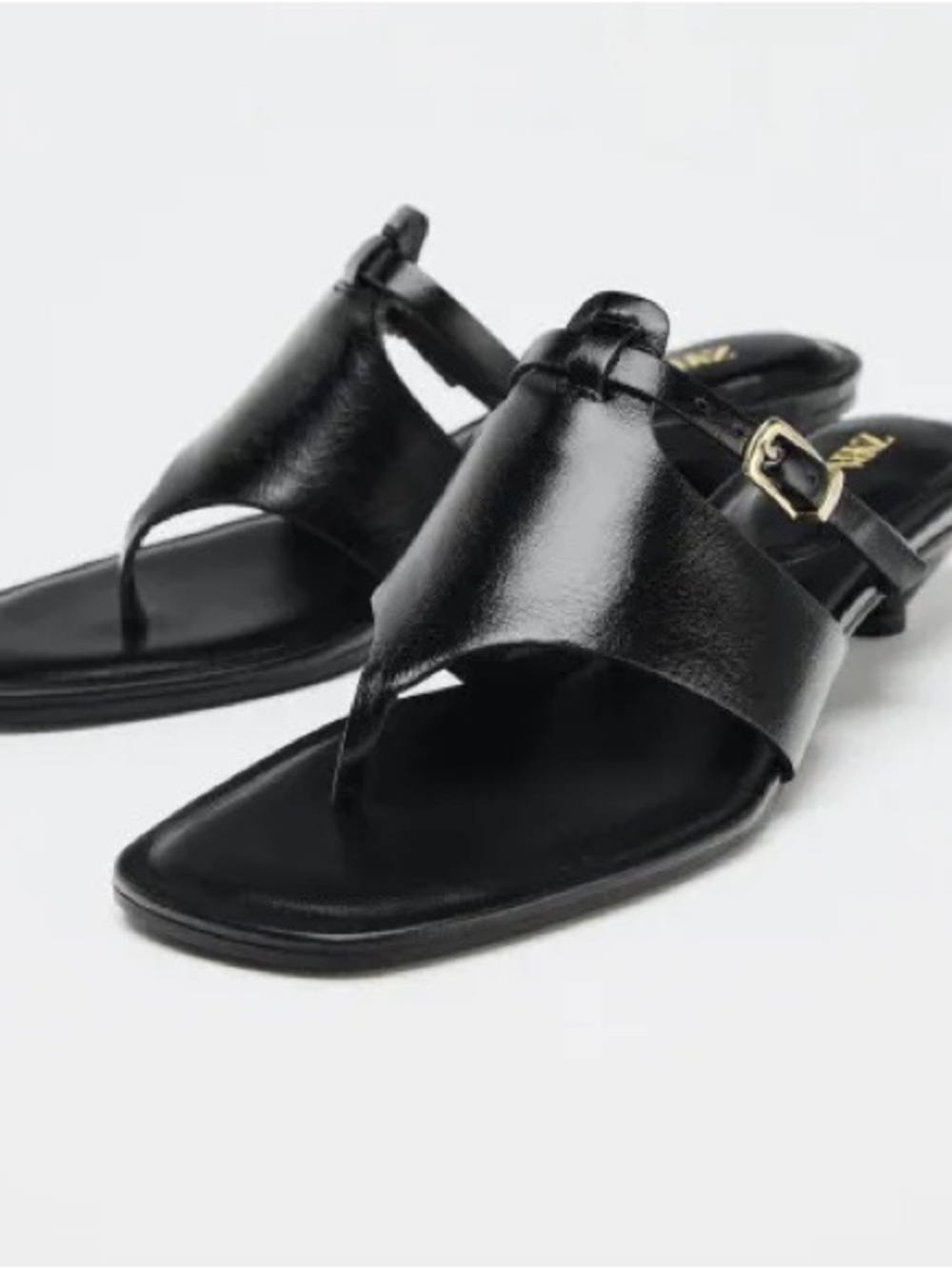 Zara Black Leather Toe-Loop Slingback Sandals Size 7,5